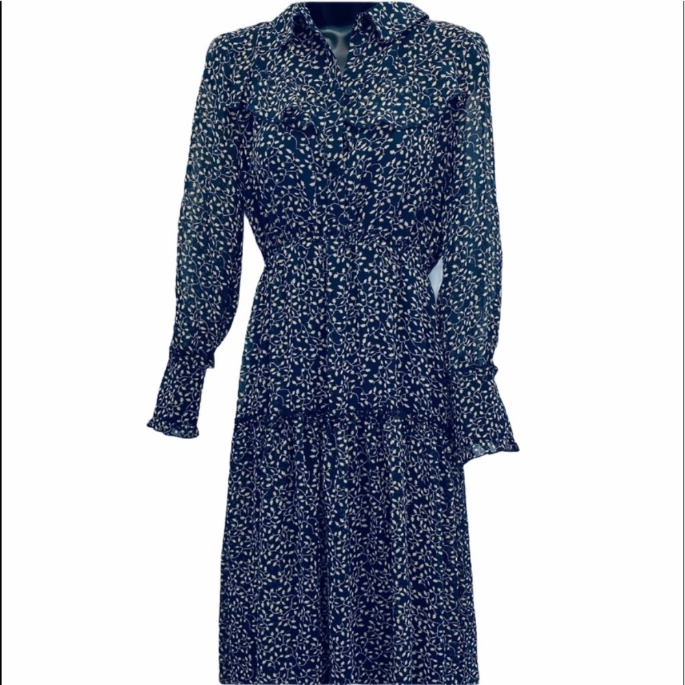 𝅺TOWOWGE Romantic Navy Print Ruffle Dress/ NWT/Size Small - Picture 2 of 7
